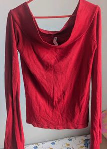 Red Off-Shoulder Long Sleeve Top