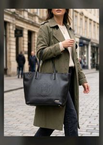 metro city Chic Black Leather Tote Bag