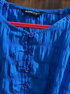 Blue Textured Tiered Dress