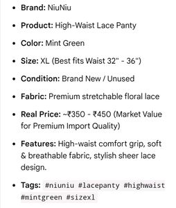 Premium Mint Green High-Waist Sheer Lace Panty (Si