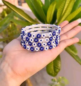 Blue & White Floral Beaded Bangles
