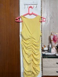 Yellow Ruched Bodycon Dress