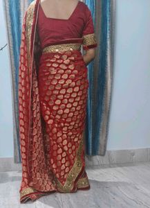 Red Embroidered Sadar Mekhela Saree