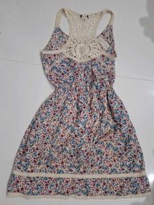 Floral Print Crochet Detail Dress
