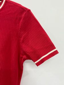 Red Ribbed T-Shirt with White Trim