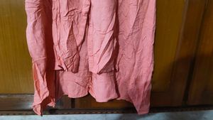 Avaasa Coral Pink Solid Button-Down A-Line Kurti💫