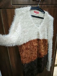 Cozy Fluffy Striped V-Neck Sweater