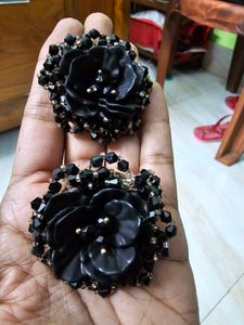 Black Floral Beaded Earrings