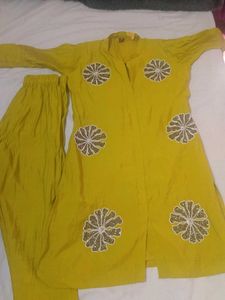 Yellow Kurta Set with Embellishments