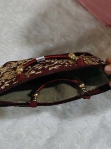 Maroon Embroidered Clutch Bag