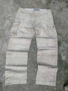 Men's Beige Corduroy Cargo Pants