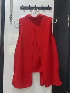 Vibrant Red Sleeveless Collared Top