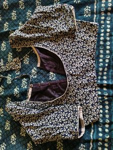 Navy Blue Block Print Saree