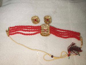Red Beaded Necklace &amp; Earring Set