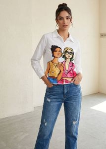 Unique Graphic Print White Shirt