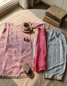 Boho Pink Floral Kurta Set