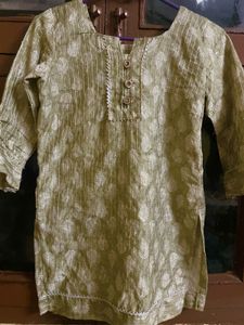 Olive Green Leaf Print Kurta