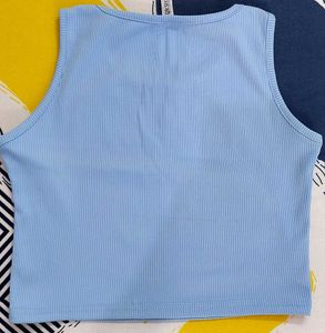 Light Blue Ribbed Cropped Tank Top