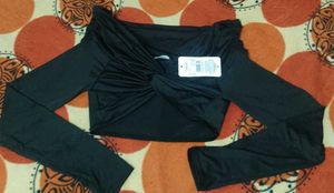 Black Long Sleeve Twist Front Top