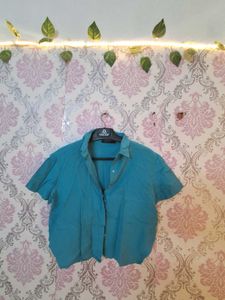 Blue Short Sleeve Button-Up Shirt