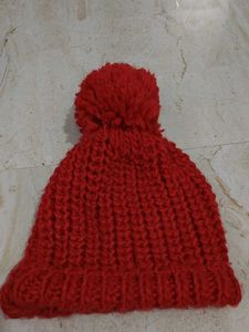 Cozy Red Knit Beanie with Pom-Pom
