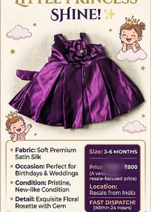 Beautiful Purple party wear frock (0-6 ) month
