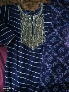 Elegant Navy Blue Kurta Set with Gold Embellishmen