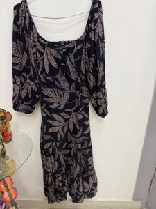 Shein Boho Leaf Print Square Neck Dress