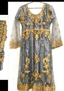 Elegant Grey & Gold Ethnic Gown