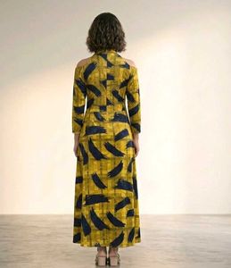 Stylish Yellow &amp; Blue Brush Stroke Gown