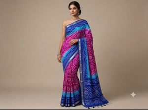 Elegant Double-Shade Bandhani Saree with Silver Za