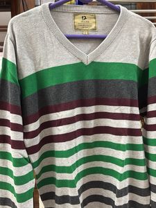 unisex  Striped V-Neck Sweater