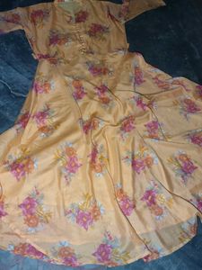 Peach Floral Print Lehenga Style frock