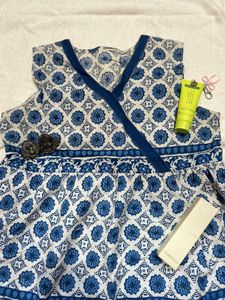 Blue & White Printed short kurti