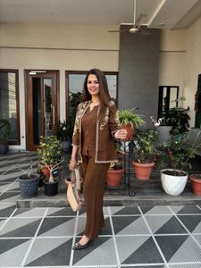 Elegant Brown Co-ord Set with Jacket