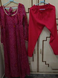 Women's Rani Bandhani Print AnarkaliKurta Set with