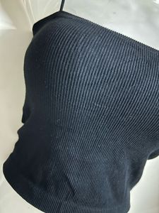 Black Ribbed Spaghetti Strap Crop Top