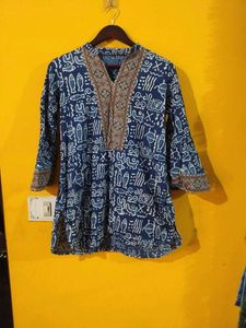 Blue Ethnic Print Short Kurta