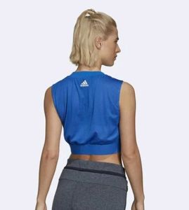 Adidas Blue &amp; White Striped Sleeveless Top