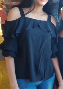Ruffled Cold Shoulder Top