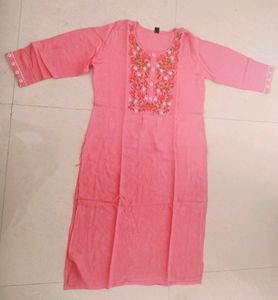 Embroidered Pink Kurti and pant set