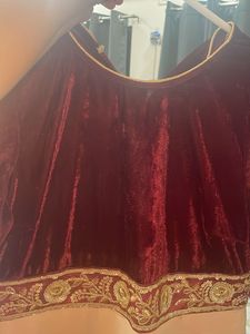 Maroon Velvet Blouse with Golden Embroidery
