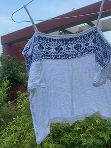 Embroidered Cold Shoulder Top