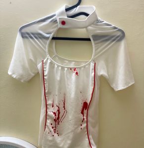 Unique White & Red Splatter Top