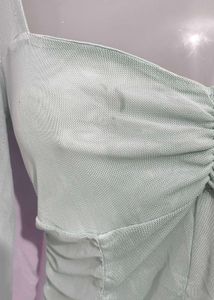 Sheer Long Sleeve Ruched Bodysuit