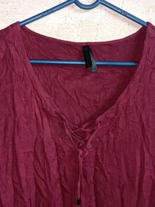 Maroon V-Neck Button-Up Top