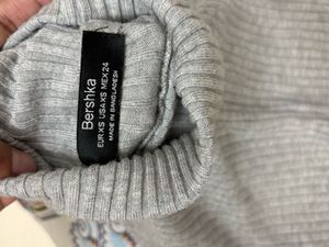 BERSHKA Grey Ribbed Turtleneck Sweater