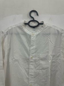 Men's White Band Collar Shirt