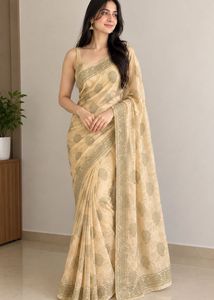 Elegant Beige Printed Saree