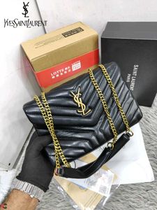 YSL "Y" Quilted Black Leather Chain Bag WITH BOX